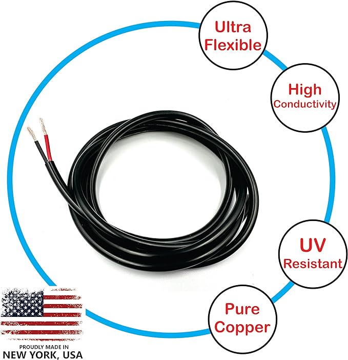 NATIONAL Wire & Cable – 16 AWG 2-Conductor Premium Copper Wire, 250 ft, Stranded | Made in USA, Heavy-Duty Flexible Jacket | LED, Lights, DIY Projects, Low Voltage Wiring, Indoor and Outdoor Use