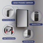 ISKM Black Bathroom Mirror for Wall 44" x 32" Matte Black Framed Vanity Mirror, Shatter-Proof, Tempered Glass, Rounded Rectangle Mirror(Horizontal/Vertical)