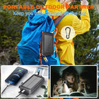 Power Bank Solar Charger 20,000mAh, Portable Phone Charger, 4 Cables Outdoor Waterproof External Backup Power Charger with USB-C for Cell Phones, Solar Battery Pack with Dual Flashlight for Camping
