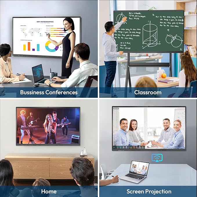 YIXZSWD Smart Board,75 Inch Interactive Whiteboard 4K Touchscreen Built in Ultra High Definition Camera Open App Ecosystem, Digital Presentation Electronic Smart WhiteBoard for Classroom Home Office