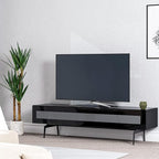 SONOROUS ST-360 Premium TV Stand for Living Room – Modern TV Stands & Entertainment Center with Storage – Black Wood & Black Glass Cover – Luxury Media Console with Metal Legs for TVs up to 75 inches