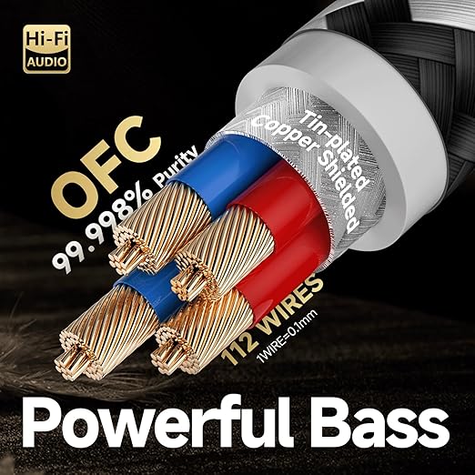 TODN High End OFC RCA Cables for Audiophile Shielded RCA Cable Car Audio Male to Male for Subwoofers, Amp, Home Stereo (4.9ft/1.5m, 1 Pair)