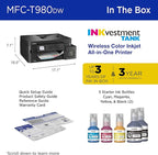 Brother INKvestment Tank 980 Wireless and Ethernet Color Inkjet All-in-One Printer with Multipurpose Tray | Includes up to 3 Years of Ink in-Box(1) and 3-Year Limited Warranty(2) (MFC-T980DW)