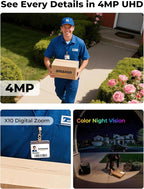 Security Cameras Wireless Outdoor 5G& 2.4G, No Subscription, 2 Cam-Kit,4MP Solar Powered Home Security Cameras System With 360°PTZ,128GB Local Storage,Color Night Vision WiFi Cameras for Home Security