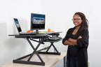 Rocelco 46" Large Height Adjustable Standing Desk Converter with Dual Monitor Mount Arm BUNDLE - Quick Sit Stand Up Computer Workstation Riser - Retractable Keyboard Tray - Black (R DADRB-46-MA2)