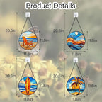 DASTOLL Stained Glass Window Hanging 4 Pcs Set Blue Orange Ocean Beach Theme Large 11.8" - Suncatcher Door Garden Sun Catcher Decor Birthday Christmas for Mom Woman Nana Men Wife