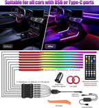 KENANEK 234’’ Acrylic Car Ambient Lighting Kit – 8 RGB LED Light Strips, APP/Remote/Control Box, Music Sync, Dual USB Cigarette Lighter, Universal Fit for Car/SUV/Truck