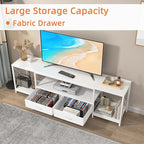 GYIIYUO TV Stand with Fabric Drawers for 55 60 65 Inches TV - Entertainment Center and Industrial TV Console Table with Open Storage Shelves for Living Room, Bedroom - 55.1" White