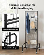 VEVOR Grid Wall Panel, 1.9 x 5.4 ft Wire Grid Panels Display Rack, Movable Art Display Shelf with Wheels and 10 Hooks, Black Carbon Steel Gridwall for Craft Show, Decoration, Storage, Notice Board