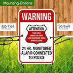 Warning 24 HR. Monitored Alarm Connected To Police Sign, 12x18 Inches, 55 mil thick HDPE (high density polyethylene), Made in USA by My Sign Center