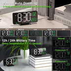 KOSUMOSU Digital Clock for Bedroom, 6.7in Black Alarm Clocks for Bedrooms,Auto Dimming, Date, Day of Week, Indoor Temperature,Digital Alarm Clock,Clocks for Living Room