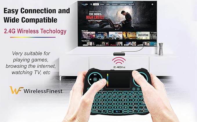 Wireless Mini Keyboard Remote Control Touchpad Mouse Combo Controller with RGB Backlit for Android TV Box Smart TV with OS+USB PC Computer Laptop Window OS HTPC Home Theater PC + USB 2.4GHz Dongle