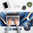 Britimes Blue and Gold Marble Keyboard Mouse Pad Set 4in1 Large Mousepad+Keyboard Wrist Rest+Mouse Wrist Rest+Coaster Set with Ergonomic Design for Home Office Computer 35.4x15.7 inches
