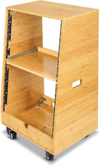 Sound Town DIY Solid Carbonized Bamboo Slanted 16U Studio Rack (8U Top + 8U Lower), with 2U Bottom Storage, Slide-Out Tray, Caster, For Recording Room, Home Studio (STBR-ST16T)