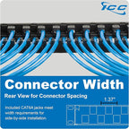 ICC 24-Port CAT6A Keystone 1U Patch Panel with CAT6A Keystone Jacks, 19” Rackmount Housing and Cable Support Bar, Staggered Ports to Reduce ANEXT, UL Listed PoE++ Compliant, ICMPP246AU