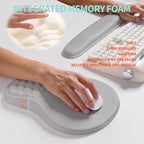 KUOSGM 2-in-1 Ergonomic Set, Wave Rise Keyboard Wrist Rest and Massage Bulge Slope Mouse Pad Wrist Support, Cushion Memory Foam Integrated to Relieve Wrist Pain, Silver Gray