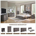 Farmhouse Nightstand with Charging Station, 18" End Table with 2 Drawers Storage and 1 Storage Shelf, Wooden Sofa Side Table w/Roman Column, Bedside Cabinet for Bedroom, Living Room, Dark Rustic Oak