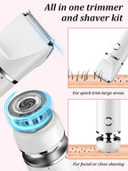 Cayzor Bikini Trimmer and Shaver Kit for Women - 2-in-1 Wet/Dry Electric Body Hair Trimmer Facial Hair Removal Cordless Waterproof Bikini Shaver Razor for Face Lip Chin Pubic Underarm Legs (White)