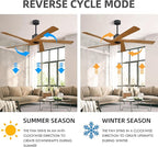 WINGBO 54" ABS DC Ceiling Fan No Light, 5 Blade Wood Grain ABS Ceiling Fan with Remote, 6-Speed Reversible DC Motor, Ceiling Fans without Light for Kitchen Bedroom Living Room, Matte Black and Walnut