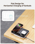 Dual Wireless Charger Stand, SwanScout 504, Foldable Wireless Charging Station Pad for iPhone 17/Air/16/15/ Series, Samsung Galaxy S25/S24/S23, Google Pixel 10/9/8, Android Phones, AirPods/Galaxy Buds