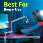 IXTECH White Microphone Boom Arm Stand Low Profile Boom Arm Adjustable Mic Stand with Built In Cable Management 360° Swivel Mic Arm.