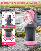WESTTREE Portable Misting Fan with Large Battery Fan-Rechargeable Outdoor Misting Cooling Fans with 2L Water Tank,RGB Lights,4 Speeds & Spray Modes-for Patio, Camping, Beach, Workshop (Gray-Pink)