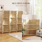 HOMCOM Room Divider, 6 Panel 67" Tall Wood Privacy Screen with 3 Display Shelves, and Folding Storage for Bedroom or Home Office, Natural Wood