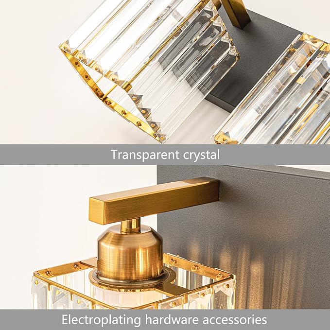 FDPBY Modern Bathroom Vanity Light 6-Lights Black Gold Crystal Bathroom Wall Light Vanity Light Fixtures，44.09-inch Modern Minimalist Design