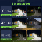 ALUSSO Motion Sensor Outdoor Lights Metal Heads, 30W Flood Lights Outdoor 3600LM, 3 Modes Dusk to Dawn/Auto/On Time, 3000K 4000K 6500K Adjustable, Hardwired Security Light ETL Listed, Black 1PC