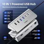 intpw P9R USB C Hub Ethernet, 10-in-1 USB-C Docking Station, Aluminum USB to Ethernet Adapter with 4K HDMI, PD 100W, 1Gbps RJ45, Type-C & 2 A 3.0 5Gbps, 2 Type-A 2.0, SD/TF Slot for MacBook, iPad
