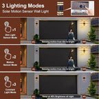 Oil Rubbed Bronze Solar Outdoor Wall Lights with 3-Mode Motion Sensor Outside Sconces Up Down Solar Porch Light Fixtures 3000K 500LM Dusk to Dawn Modern Exterior Wall Lamp for House Garage Front Door
