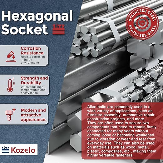 Kozelo 30pcs Socket Head Cap Screws - [M3-0.5 x 32mm] 304 Stainless Steel Allen Socket Drive for Electrical Motor 3D Printing Fan Engine Replacement Use, Silver