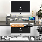 GECKOSTROLL 2-Tier Metal Computer monitor stand Laptop Desk Shelf & Monitor Riser ，27.55 inches long desk riser ,22W charging power, 2 USB 3.0 ports, and 1 USB 2.0 port Monitors/PC/Laptop/Computer Space Saver Organizer(USB Hub Fast Charging Version, Tw...