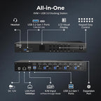 TESmart USB 3.0 KVM Switch 3 Monitors 4 Computers 4K@60Hz, HDMI+DP KVM Docking Station, EDID Emulators, 1G Ethernet, Hotkey Switch, 2K@144Hz for Gaming & Home Office, Audio & Mic with All Input Cables