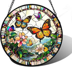 DASTOLL Stained Glass Window Hanging, Butterflies Flying in The Sky Suncatcher for Doors Home Sun Catchers Decoration and Christmas, Mother's Day Birthday Gifts for Women, Men, and Mom 9.8 in