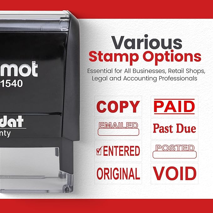 Promot Posted Self Inking Rubber Stamp - Refillable Stampers for Office - Business, Accounting, Bookkeeping, Coding, Legal, Notary, Work, Ordering, Inventory Stamps - Red Ink