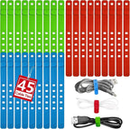 AROIC Reusable Silicone Cable Ties, 45Pcs Adjustable Travel Cord Organizer, Washable Cable Management with Adjustable Locking Buckle, Multicolor Elastic Cord Holder Organization Home Office Essentials