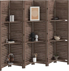 HOMCOM Room Divider, 6 Panel 67" Tall Wood Privacy Screen with 3 Display Shelves, and Folding Storage for Bedroom or Home Office, Walnut