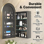 Gold Bathroom Medicine Cabinet with Mirror,Arched Bathroom Cabinet with Outlets,Vanity Mirror with Storage,Wall Mounted Medicine Cabinet with Adjustable Shelves,2 Power Outlets,16X32 Inch