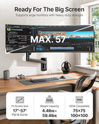 monTEK Monitor Wall Mount for 17-57“ up to 59.4 lbs Ultrawide Screens, Single Heavy-Duty Aluminum Gas Spring Monitor Arm with Full Motion Adjustment, VESA 75x75/100x100 Compatible, Black