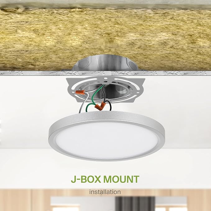 ASD LED 7" Round Flush Mount Ceiling Light Fixture, Low Profile Surface Lighting | 5CCT, Dimmable, Ultra-Thin, ETL Listed | 15W 1260LM 2700-6000K 120V | Kitchen, Bedroom, Hallway Lamp | Nickel, 6 Pack