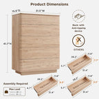 JXQTLINGMU 5 Drawer Dresser for Bedroom, 42" Tall Modern Wood Dressers, Push-to-Open Chest of Drawers for Closet Organizers & Storage, Curved Profile Design,Natural Oak