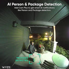 Wyze Battery Video Doorbell Wireless Camera, 1536x1536 HD+ with Color Night Vision, 2-Way Audio, 1:1 Head-to-Toe View, Person/Vehicle/Package Monitor, Wire-Free/Wired Option, 1 Minute Easy Setup