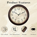 KECYET Wall Clock 10 Inch Battery Operated Silent Non-Ticking Analog Wall Clocks Vintage Retro Rustic Style Decorative for Bedroom Living Room Kitchen Office (Bronze)