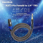 Smithok 1/4 to XLR Cable,Heavy Duty Nylon Braided,Gold Plated Plug,Balanced 1/4" TRS (Quarter Inch 6.35mm) to 3pin XLR Female Patch Cable, Microphone Cable, for Speaker,Mixer-10ft(3M)
