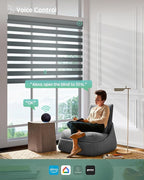 Yoolax Motorized Zebra Blinds Compatible with Alexa,Motorized Blinds with Remote Smart Automatic Custom Electric Window Blinds Cordless Indoor Blackout for Home Bedroom Kitchen (Starry Charcoal)