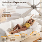 WINGBO 60 Inch Ceiling Fan without Light - 6 Plywood Blades, 6-Speed Reversible DC Motor, Noiseless Remote Control Ceiling Fan No Light for Bedroom Living Room Kitchen, Nickel and Silver/Gray