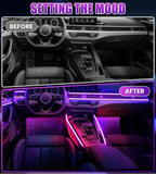 KENANEK 55.12’’ Acrylic Car Ambient Lighting Kit – 2 RGB LED Light Strips, APP/Remote/Control Box, Music Sync, Dual USB Cigarette Lighter, Universal Fit for Car/SUV/Truck