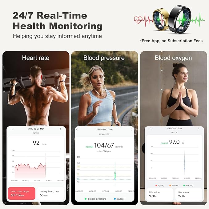 RIFESI Smart Ring for Women Men, Fashion Minimalist Fitness Ring & Sleep Tracker Ring with Heart Rate, Blood Pressure,5ATM Waterproof Health Ring,Gifts for Women Men Gift,No Subscription (12,Black)