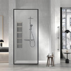 Shower Door 34" X 74" Clear Tempered Fluted Glass Framed Shower Screen Shower Panel for Walk-in Bathroom Shower, Matte Black Finish